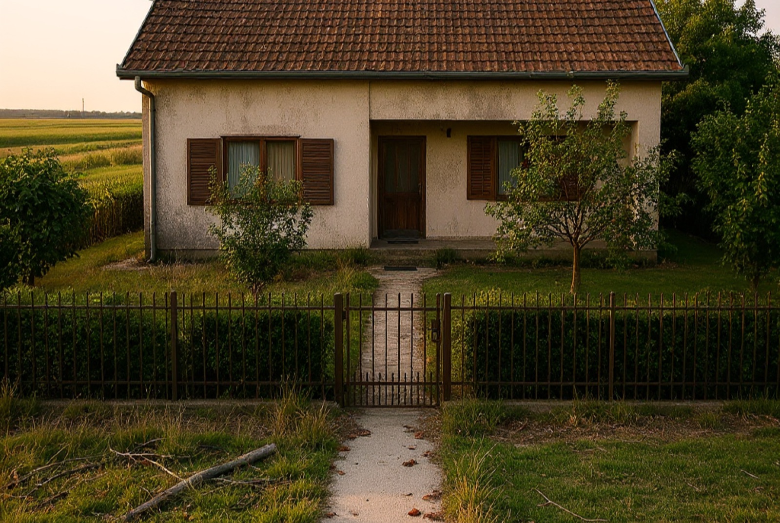 Verwilderter Garten vor dem Einsatz, hohes Gras und Unkraut