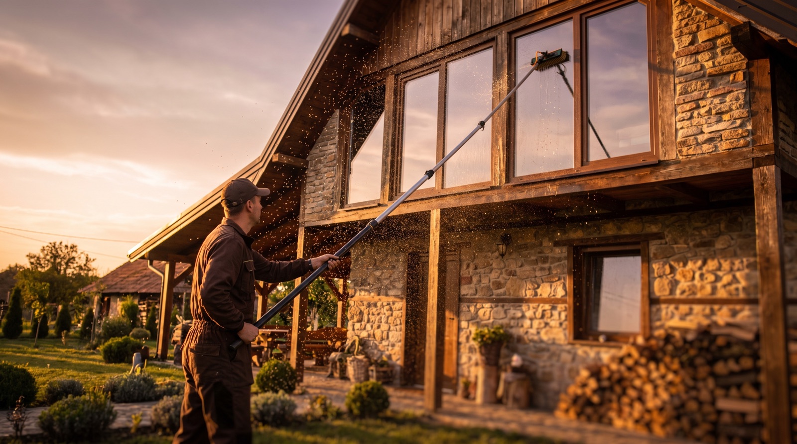 Fensterreinigung und Fassadenreinigung mit demineralisiertem Wasser, streifenfrei und ohne Leiter